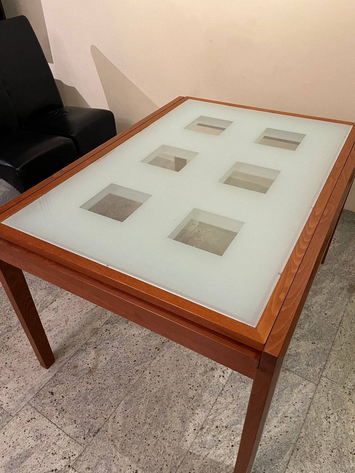 Eettafel van hout met glas 90x123cm, Ophalen, Gebruikt, 100 tot 150 cm, 50 tot 100 cm