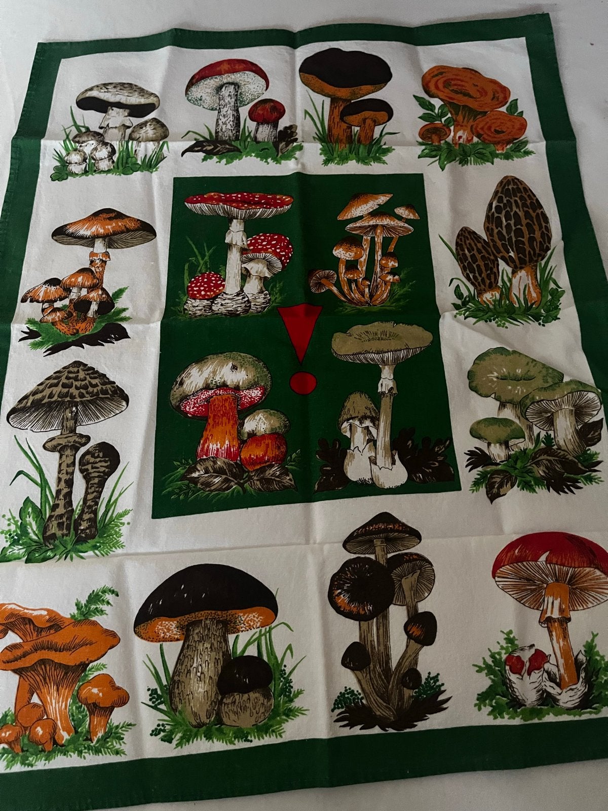 Vintage Weger theedoek met paddenstoelenprint, Huis en Inrichting, Gebruikt, Meerkleurig, Wasbaar, Theedoek of Handdoek