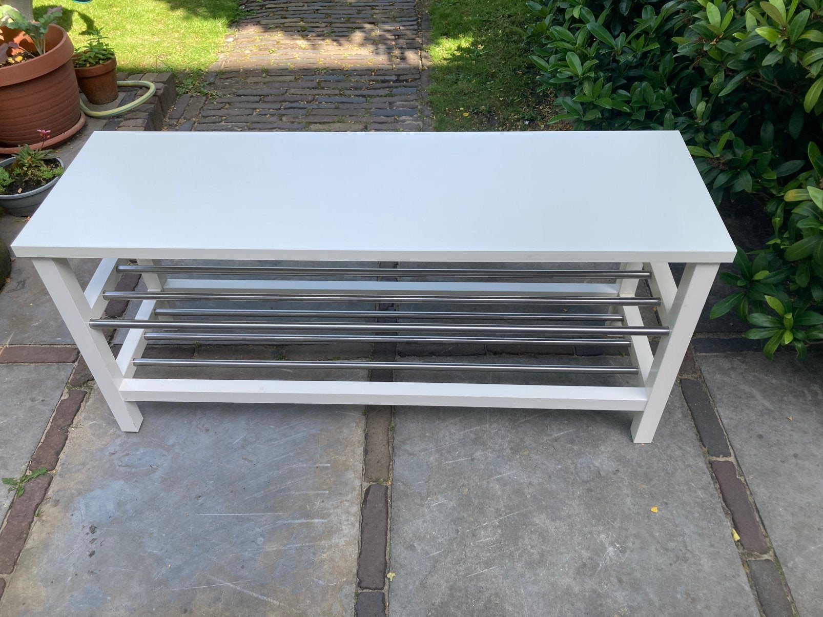 IKEA TJUSIG Bench with Shoe Storage 108 x 34 x 50 cm White, Ophalen, Gebruikt