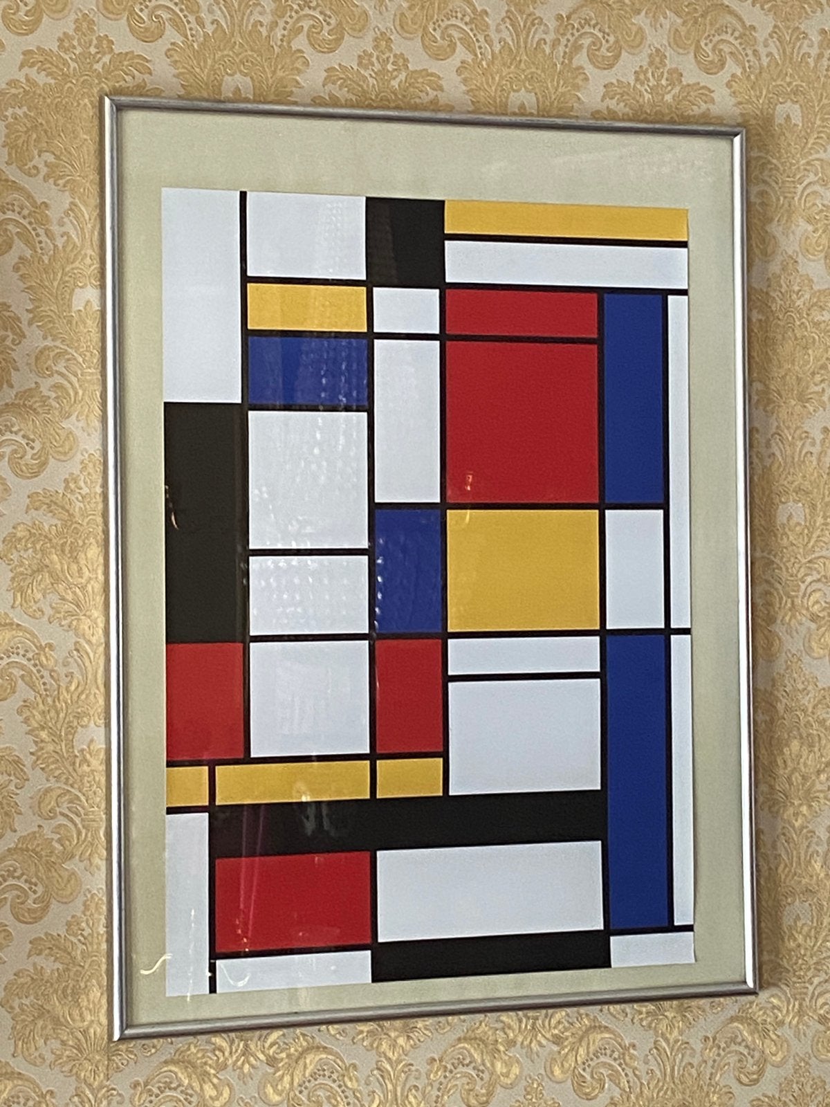 Mondriaan 50x70, kunststof alukleur lijst 60x80, Antiek en Kunst, Ophalen