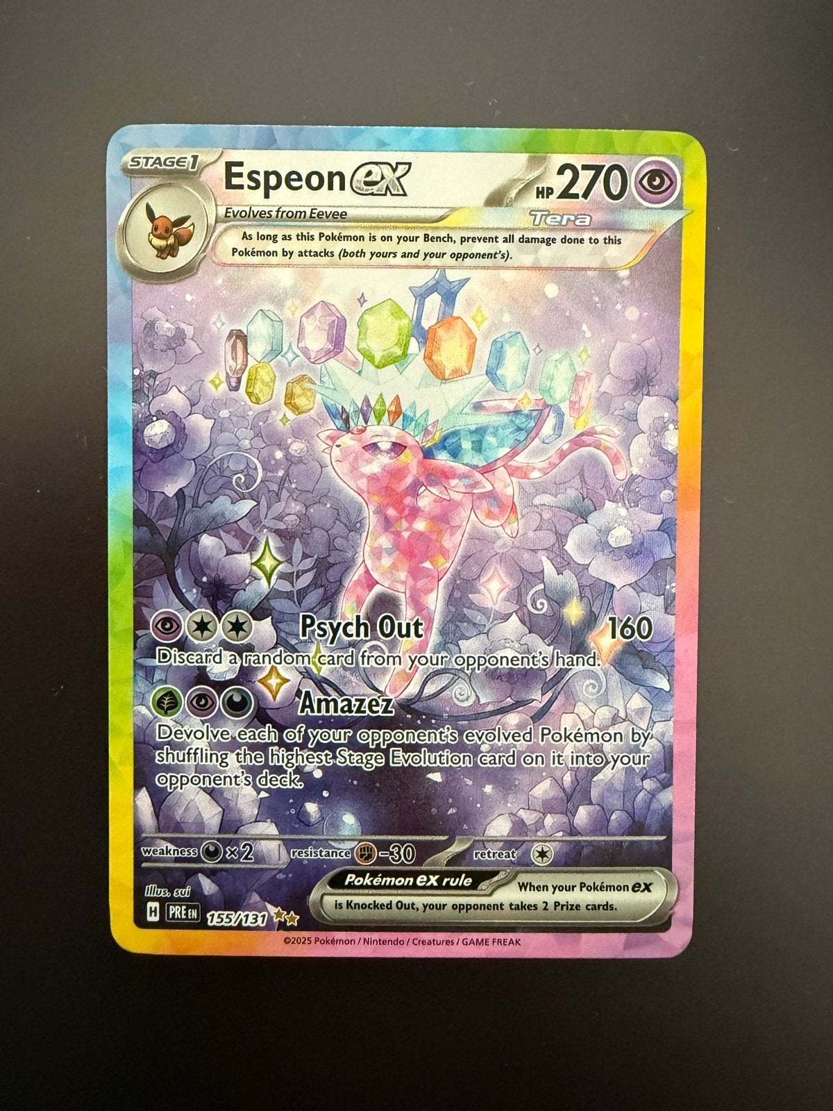 Espeon ex 155/131 Tera Pokémon kaart, Hobby en Vrije tijd, Verzamelkaartspellen | Pokémon, Zo goed als nieuw, Losse kaart, Ophalen of Verzenden