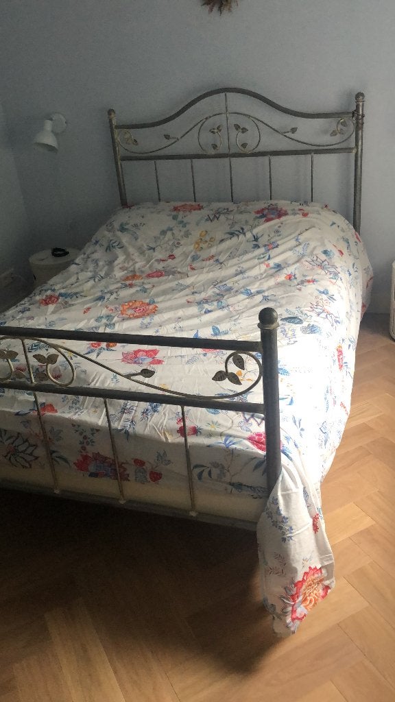 romantisch antiek ijzeren bedframe met Auping onderstel, Ophalen, Gebruikt, Wit, 140 cm