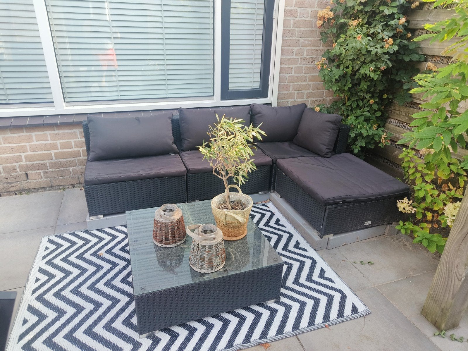 Wicker Loungeset met Kussens - Zwart (VidaXL), Ophalen, Wicker