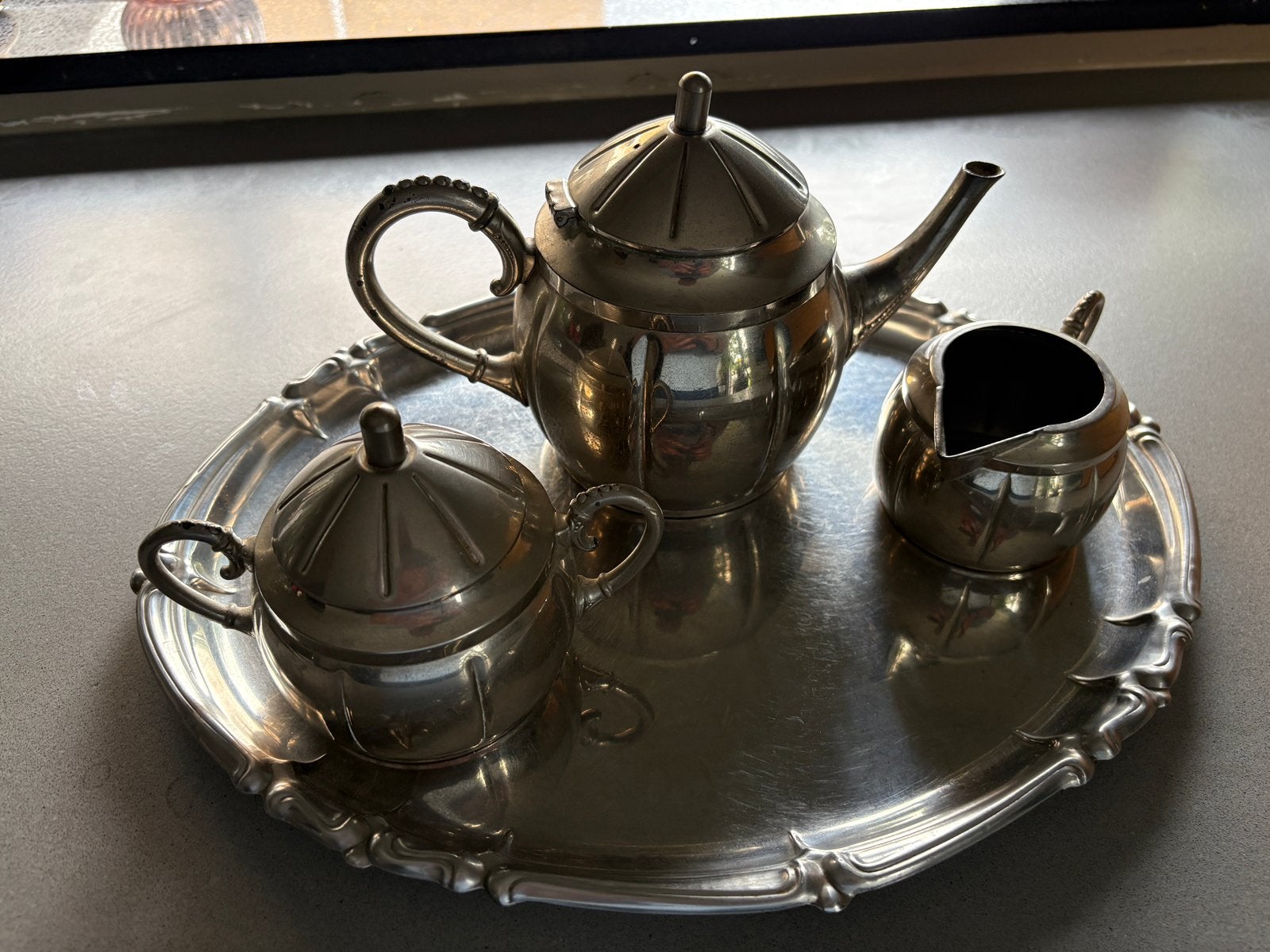 Vintage Tinnen Theeservies KMD Daalderop op Dienblad, Antiek en Kunst, Ophalen of Verzenden