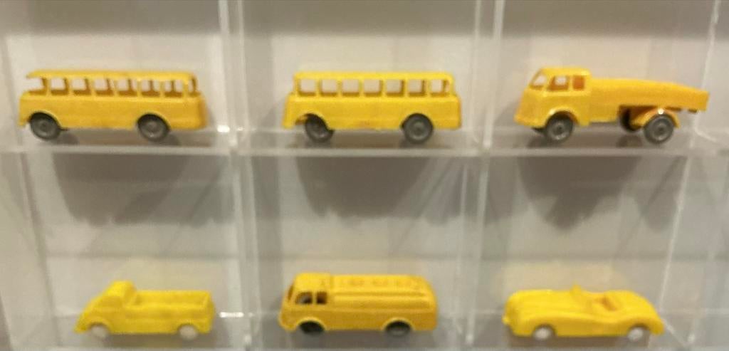 Vintage Gele Speelgoedauto's en Bussen - Set van 6, Overige merken, Gebruikt, 1:50 of kleiner, Verzenden