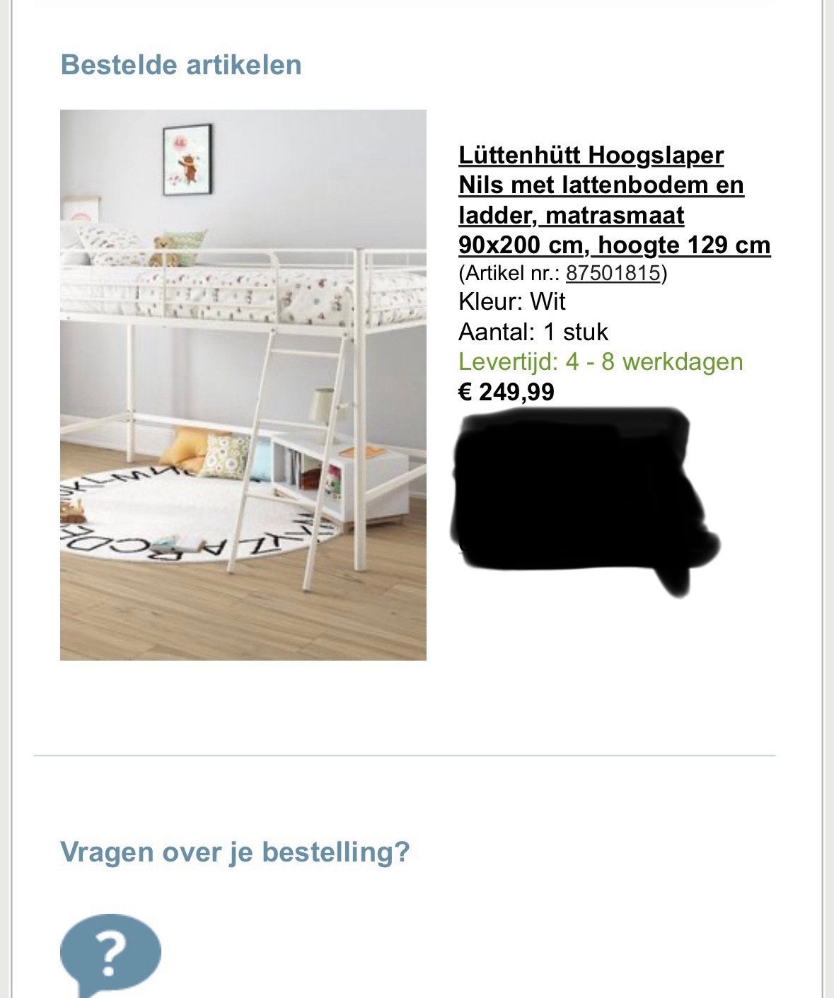 Hoogslaper kinderkamer (wit, bedrand, trap, nog nieuw!), Ophalen, Nieuw, Hoogslaper