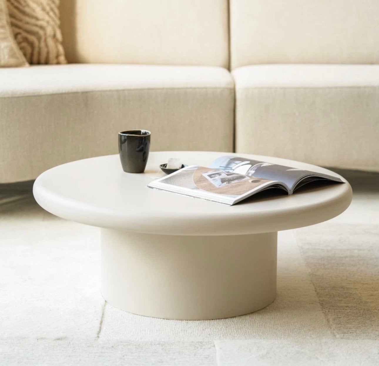 Koffietafel Jade zandkleurig -, Ophalen, Overige materialen, Rond, Nieuw