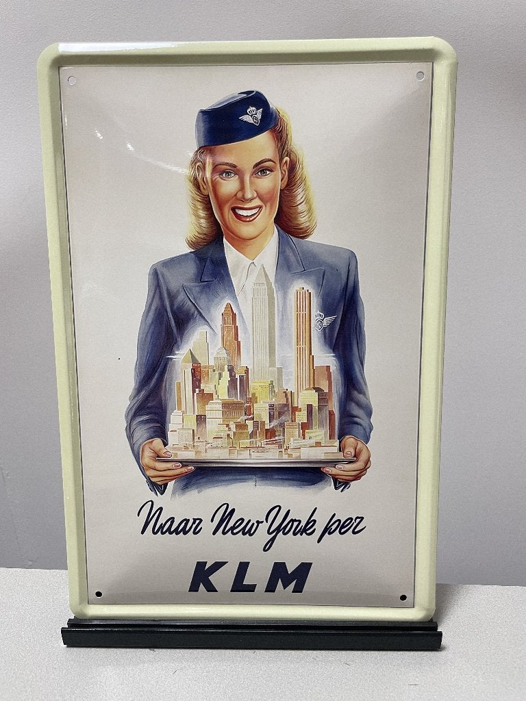 KLM New York metalen reclamebord (Old Look), Www.pand50.nl, Overige typen, Nieuw, Ophalen of Verzenden