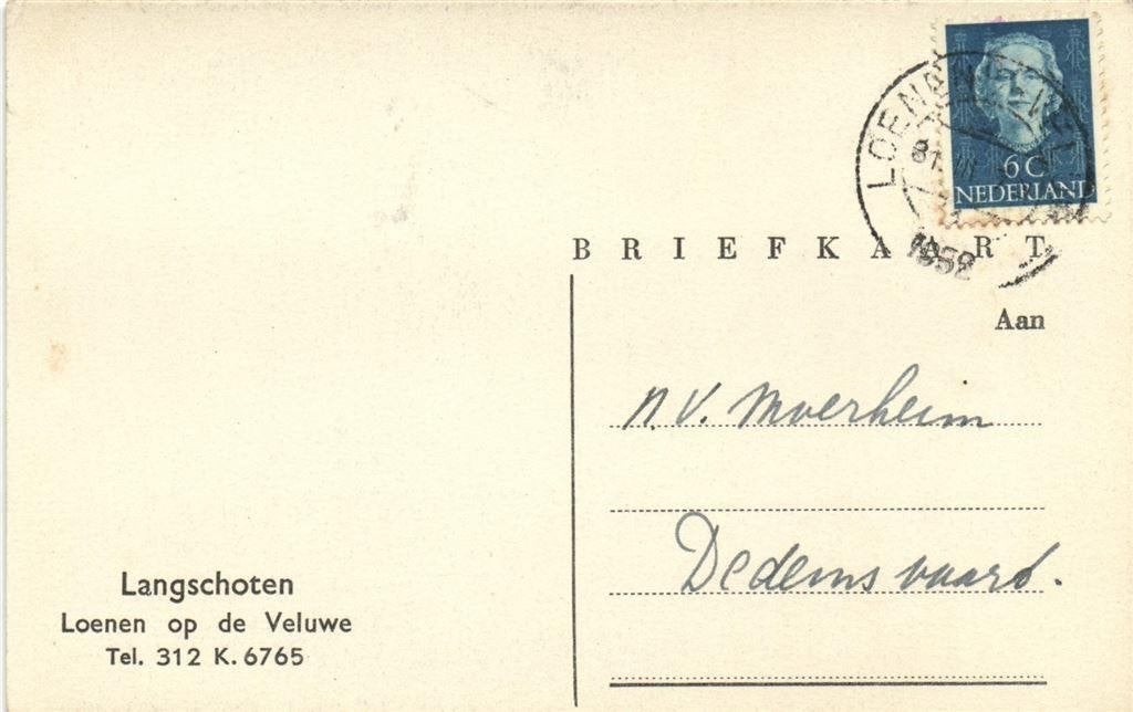Langschoten, Loenen op de Veluwe - 03.1952 - briefkaart, Ophalen of Verzenden, Briefkaart