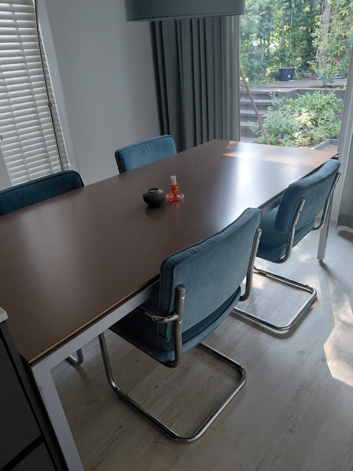 4 turquoise buisframe stoelen: 2x Zuiver met armleuning, Gebruikt, Blauw, Ophalen of Verzenden, Vier