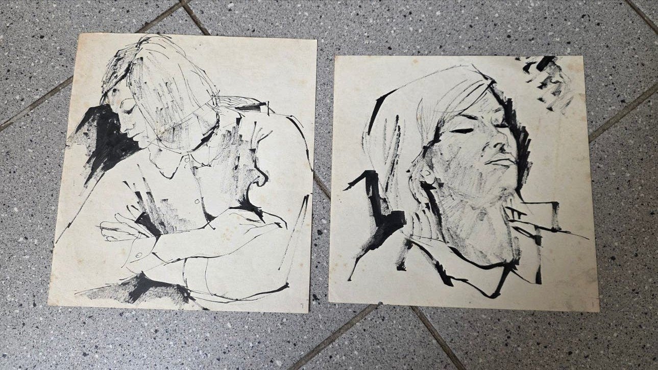 Set van 2 originele inkttekeningen - Vrouwenfiguren, Antiek en Kunst, Ophalen