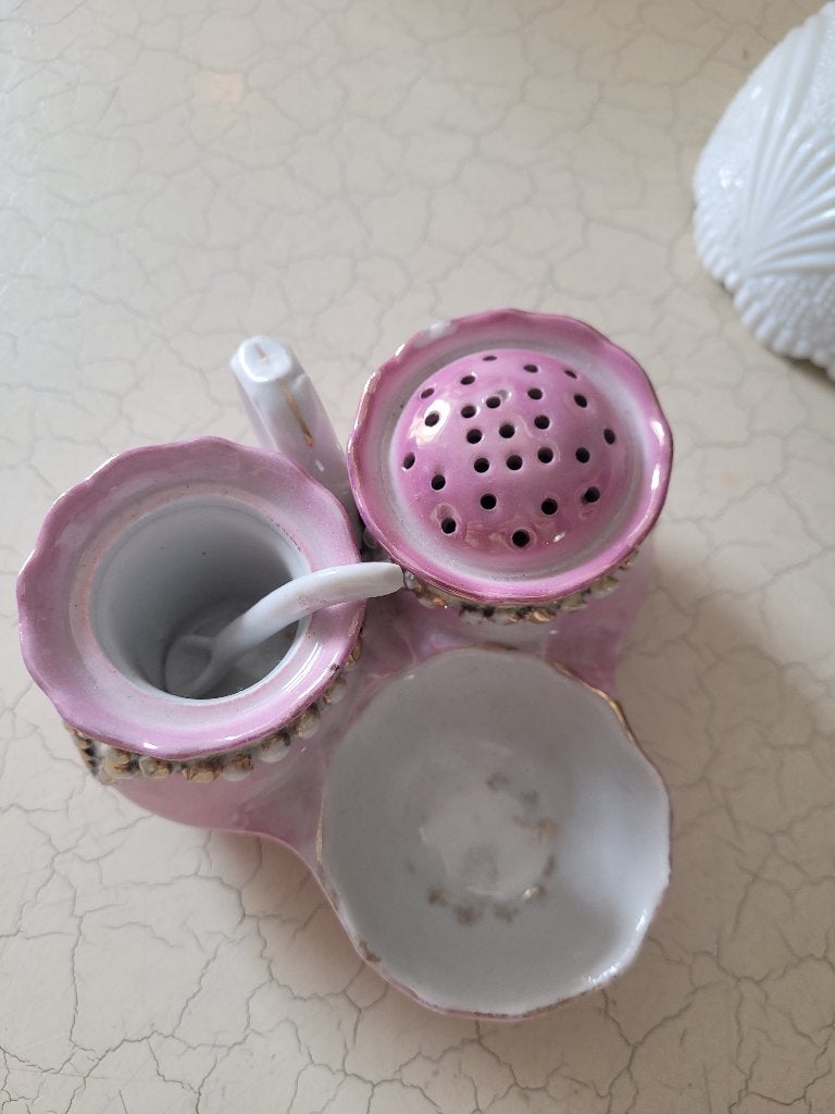 Antiek peper en zoutstelletje met originele lepel, Heikant 21 Kaatsheuvel, Overige typen, Belle Vieille Brocante, Ophalen of Verzenden