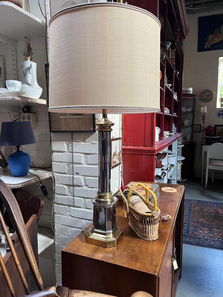 91) Vintage Tijndale USA, Tafellamp met Grote Kap., Ophalen, Gebruikt, ., Klassiek