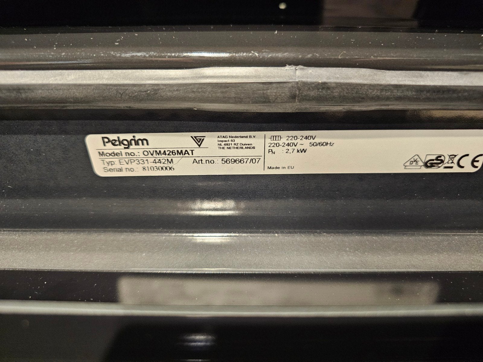 Pelgrim OVM426MAT inbouwoven nis 60cm, Witgoed en Apparatuur, Ovens, Info@pelgrim.nl, Hete lucht, Pelgrim, Inbouw