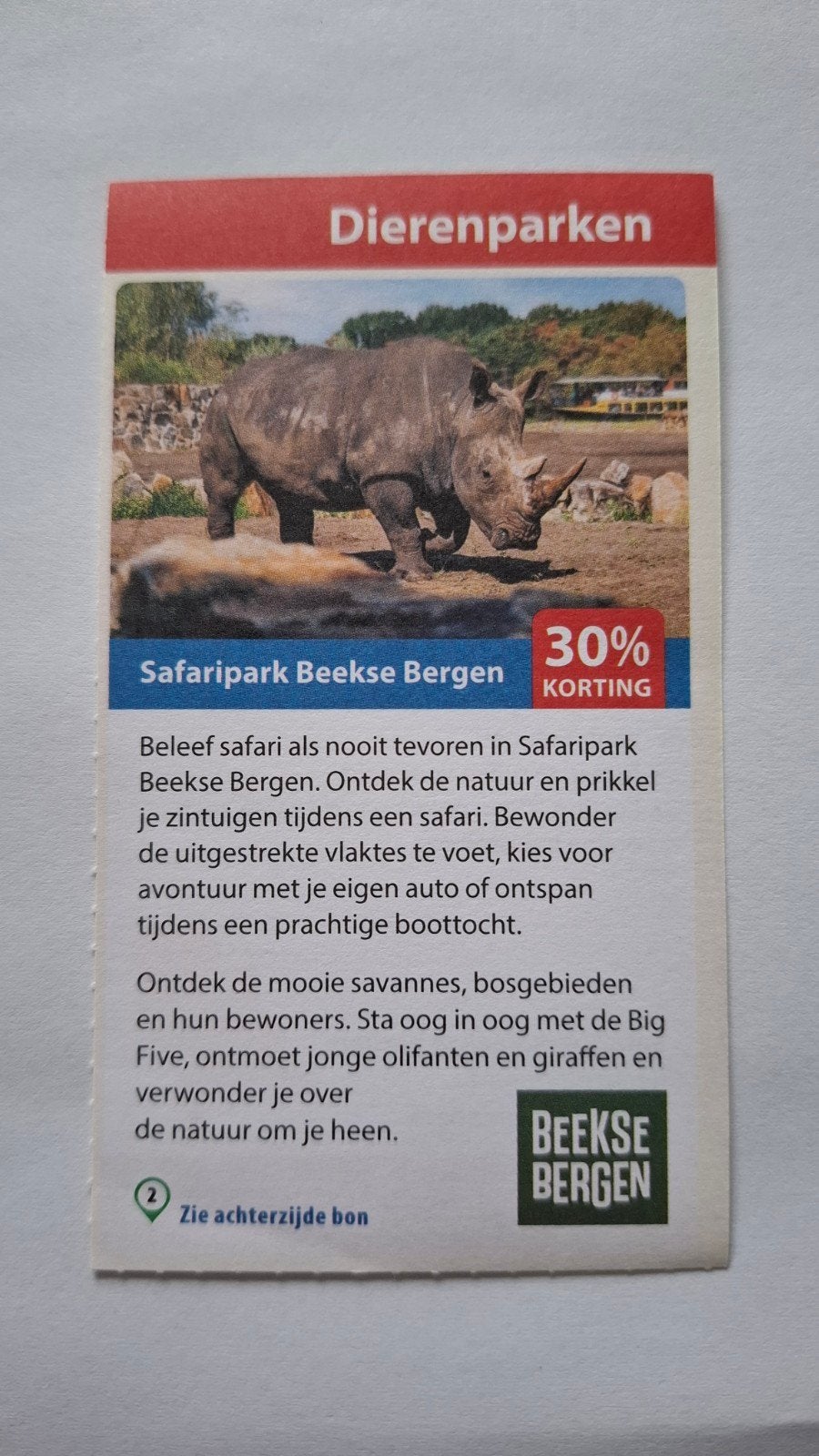 Kortingsbon Safaripark Beekse Bergen met 30% korting, Tickets en Kaartjes, Drie personen of meer, Kortingskaart