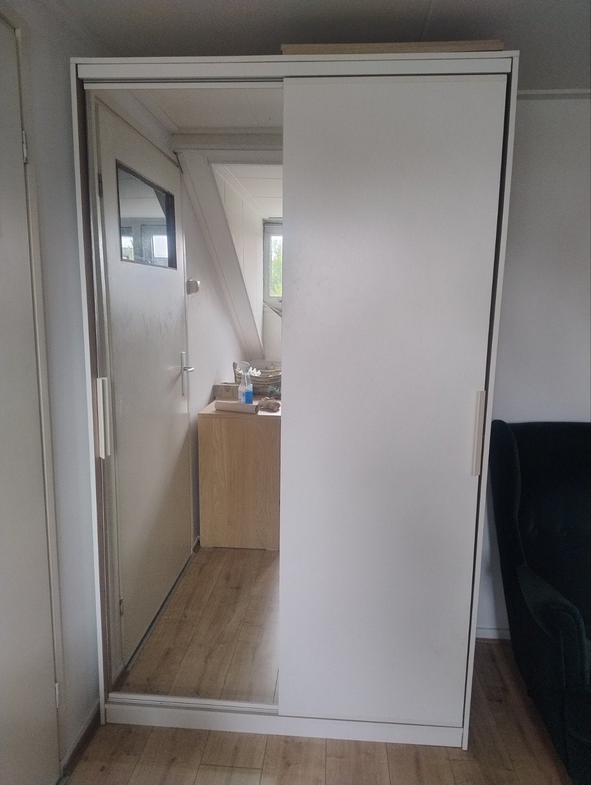 Kledingkast met spiegel, schuifdeur en planken, Ophalen, Met deur(en), 200 cm of meer, 50 tot 100 cm