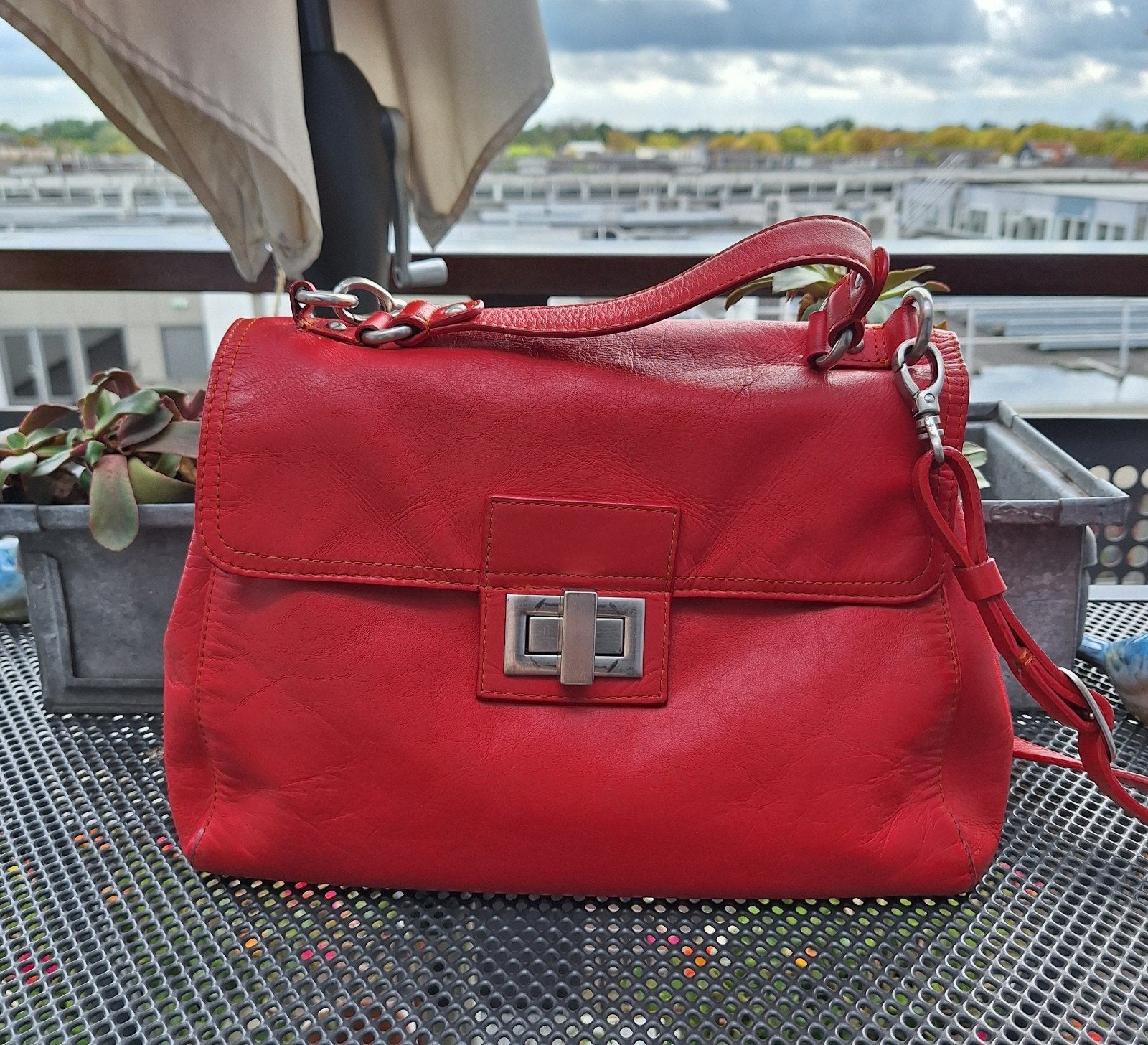 rode leren Mywalit schouder en crossbody tas, Sieraden, Tassen en Uiterlijk, Verzenden, Zo goed als nieuw, Rood, Handtas
