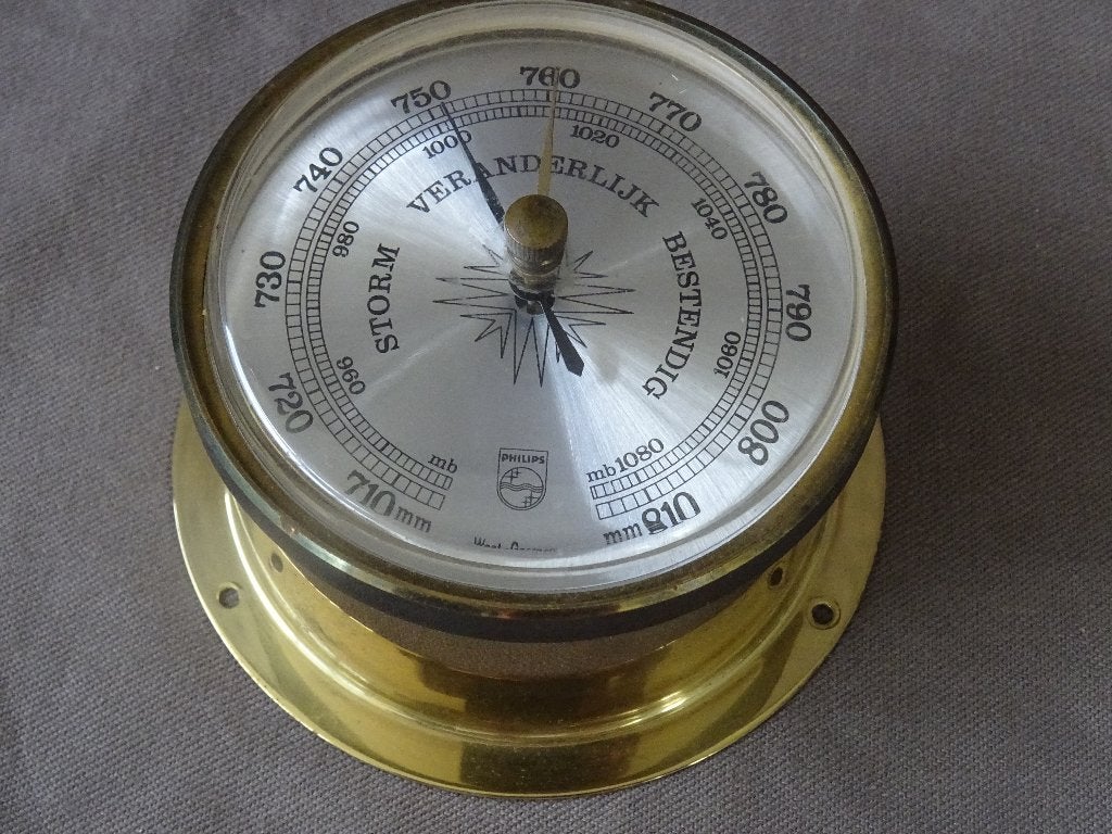 Scheepsklok messing barometer Philips vintage klok boot, Ophalen of Verzenden, Gebruikt, Barometer