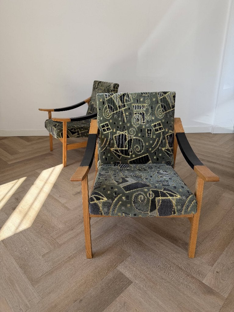 Mid century set Hongaarse fauteuils, Ophalen, Minder dan 75 cm, Zo goed als nieuw, Mikd century