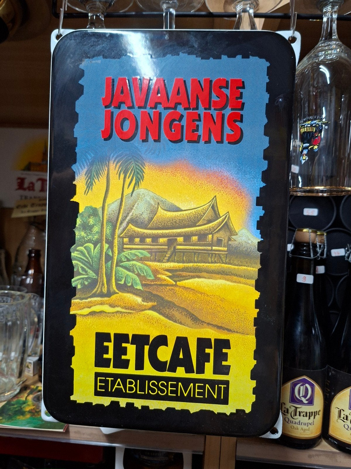 Vintage Javaanse Jongens Eetcafe Emaille Bord, Ophalen of Verzenden