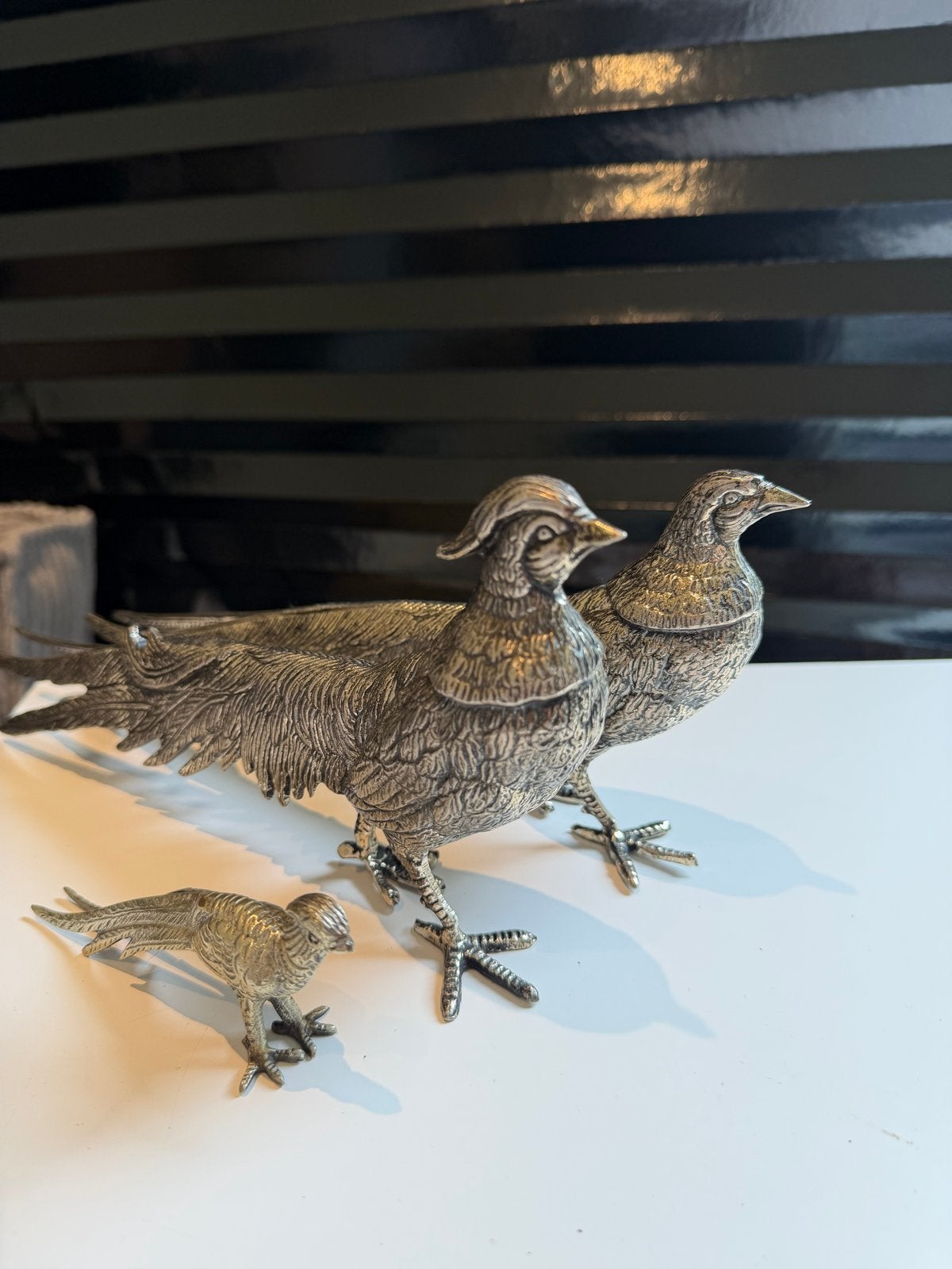 3 antieke verzilverde fazanten - decoratieve set, Ophalen