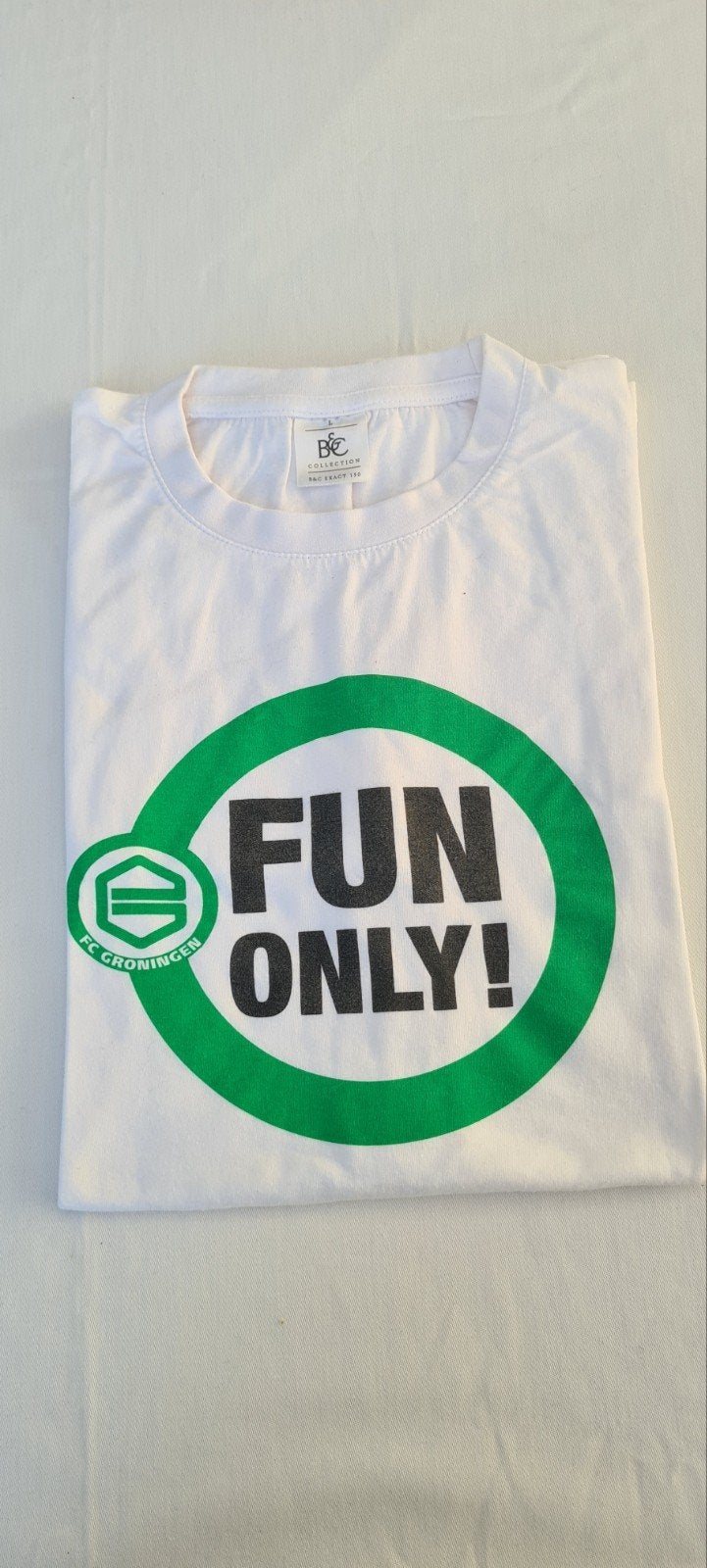 Wit FC Groningen Fun Only! shirt, Maat L, Verzamelen, Sportartikelen en Voetbal, Ophalen of Verzenden, Zo goed als nieuw, Overige binnenlandse clubs