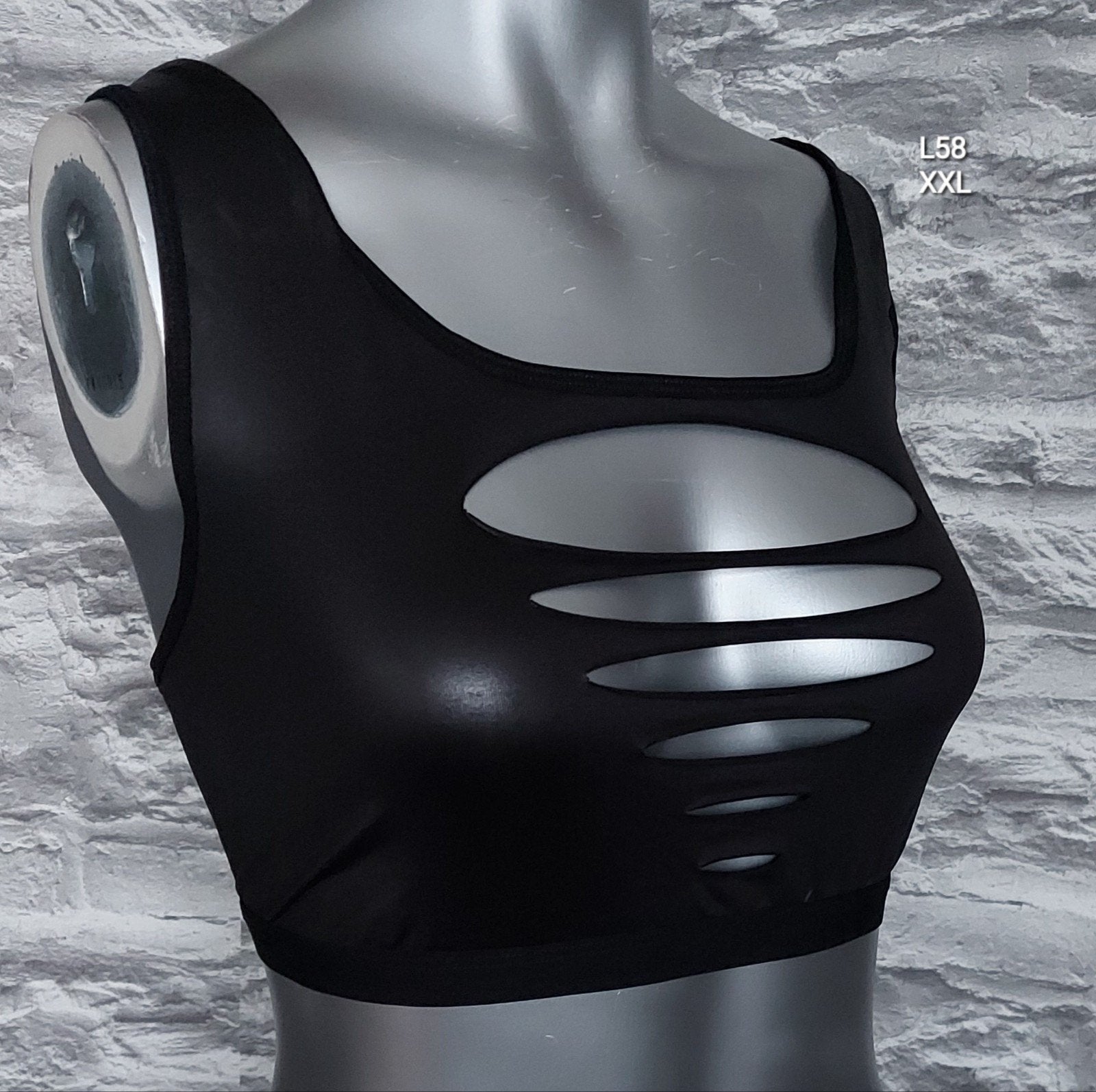 Kinky Zwarte Wetlook crop top- XXL, Zwart, Maat 46/48 (XL) of groter, Nieuw, Ophalen of Verzenden
