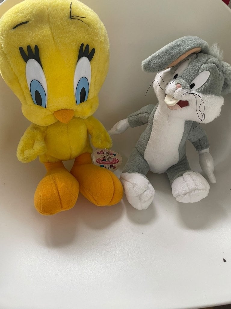 2 Vintage Looney Tunes - Tweety met kaartje + Bugs Bunny, Overige merken, Overige typen, Ophalen of Verzenden, Groot (groter dan 80 cm)