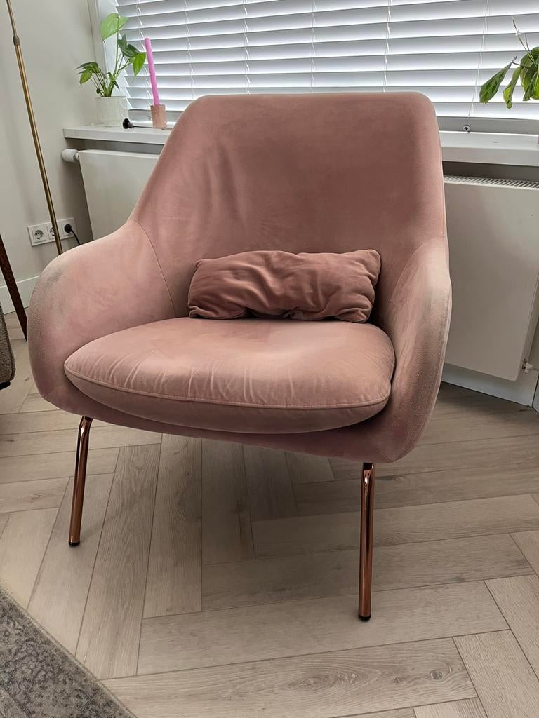 Roze fauteuil, Huis en Inrichting, Fauteuils, Zo goed als nieuw, Stof, 75 tot 100 cm, 75 tot 100 cm, Ophalen