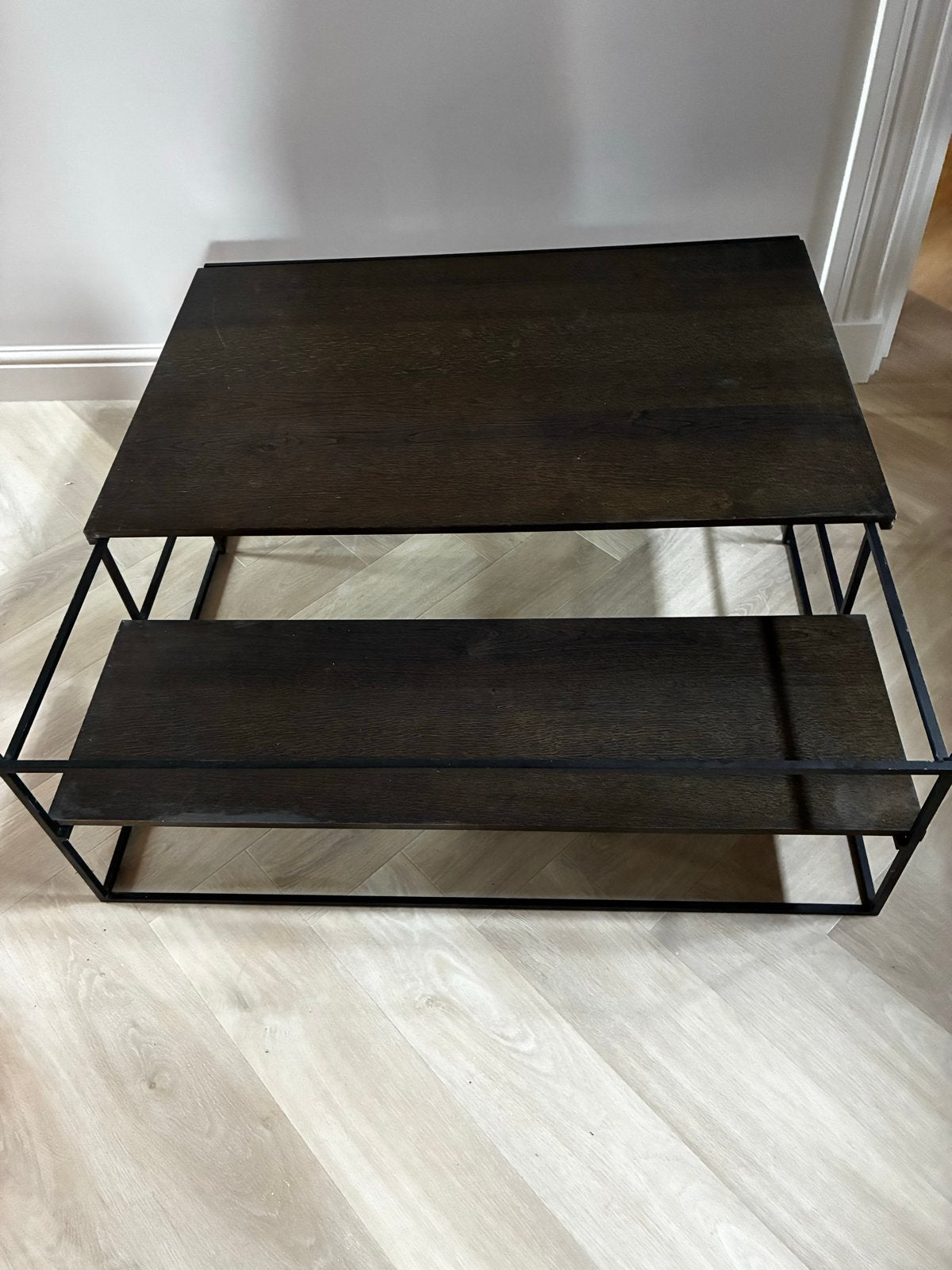 Design Salontafel Passé Partout - Zwart Metaal & Hout, Huis en Inrichting, Ophalen, Gebruikt, 100 tot 150 cm, Vierkant