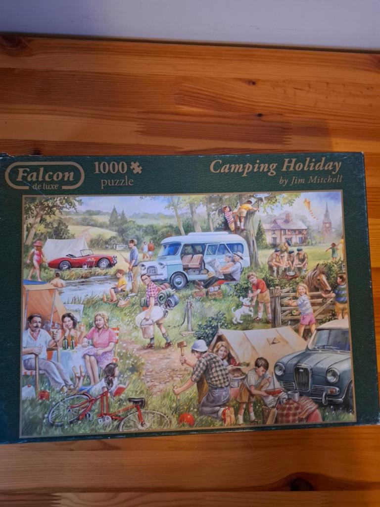 Falcon puzzel camping holiday 1000 stk, Ophalen of Verzenden, 500 t/m 1500 stukjes, Zo goed als nieuw