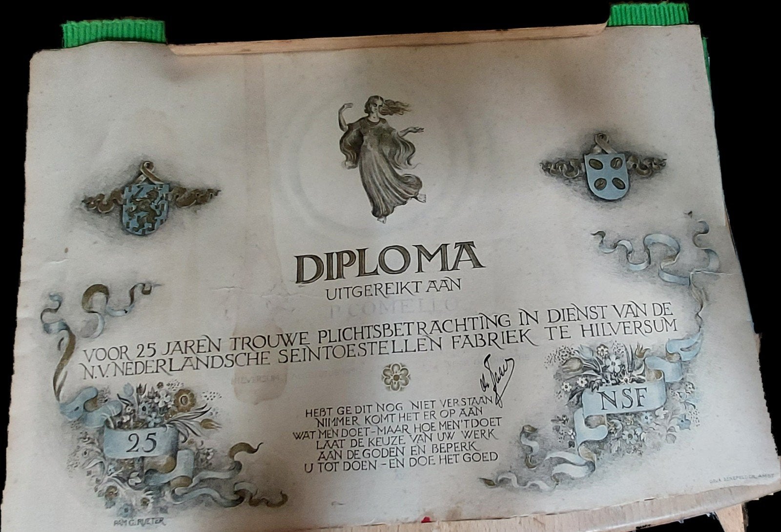 Origineel NSF Hilversum Jubileumdiploma (1950) Pam g. Rueter, Ophalen of Verzenden, Gebruikt, Overige typen