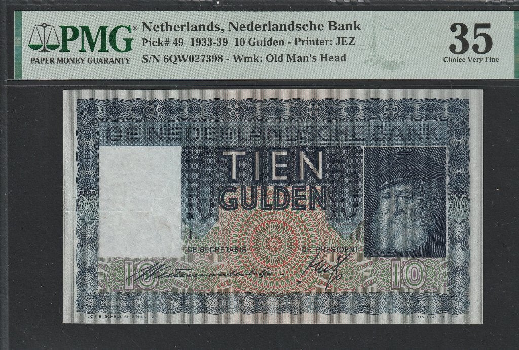 10 Gulden Grijsaard 1939 Type: PL36.b1 PMG 35, Ophalen of Verzenden, 10 gulden, Los biljet
