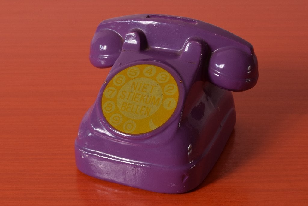 Retro vintage aardewerk spaarpot - Retro telefoon, Verzamelen, Spaarpotten, Ophalen of Verzenden, Gebruikt, Steen, Aardewerk of Keramiek