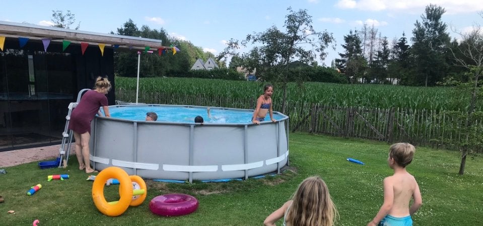 Compleet opzetzwembad 5 mtr + filter, pomp, trap, nu € 150, Tuin en Terras, Ophalen, Gebruikt, 80 tot 120 cm, Rond