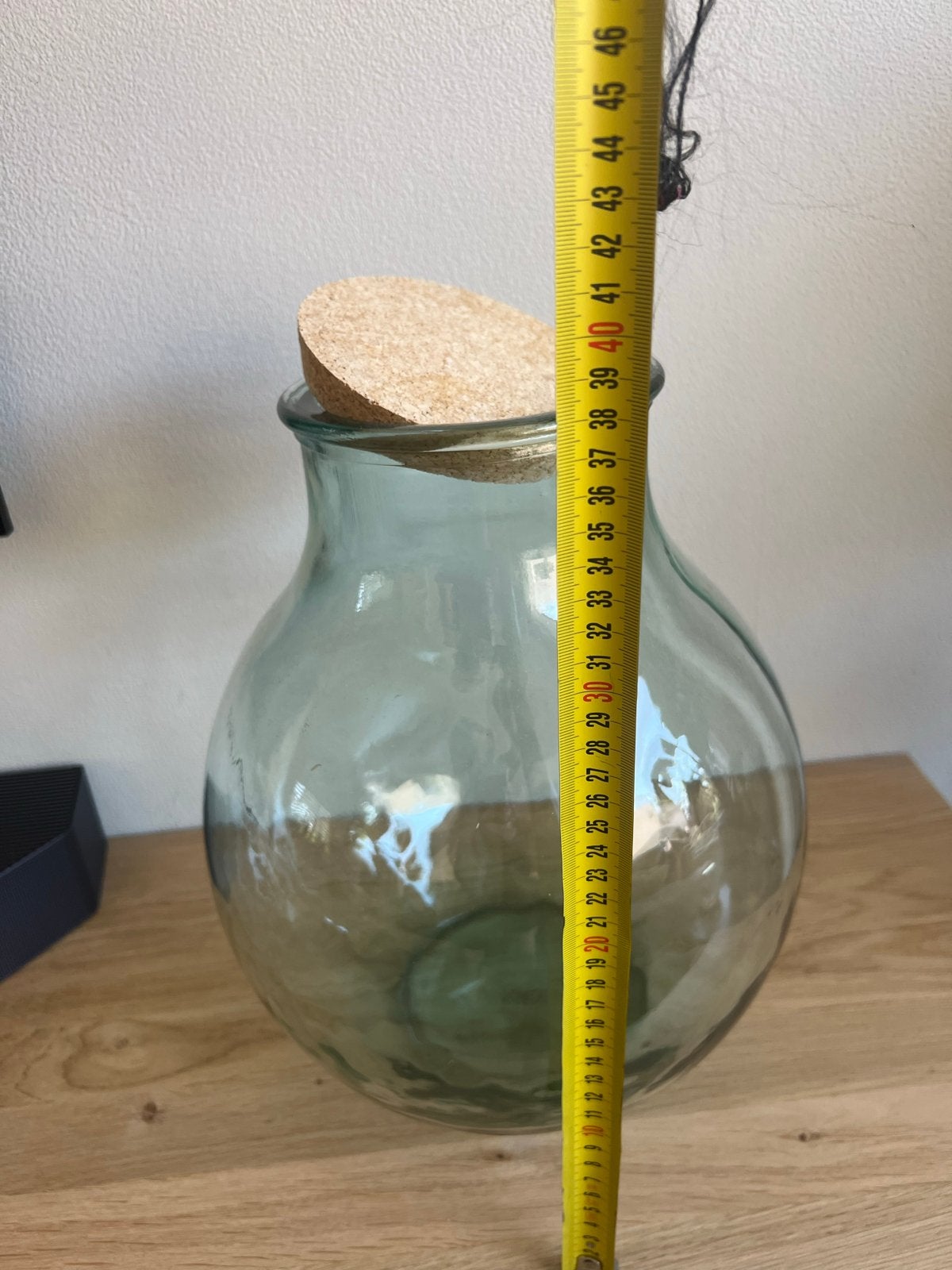 Grote glazen olly vaas met kurk, 38 cm hoog, Ophalen, Transparant, Geschikt voor droogbloemen, Glas