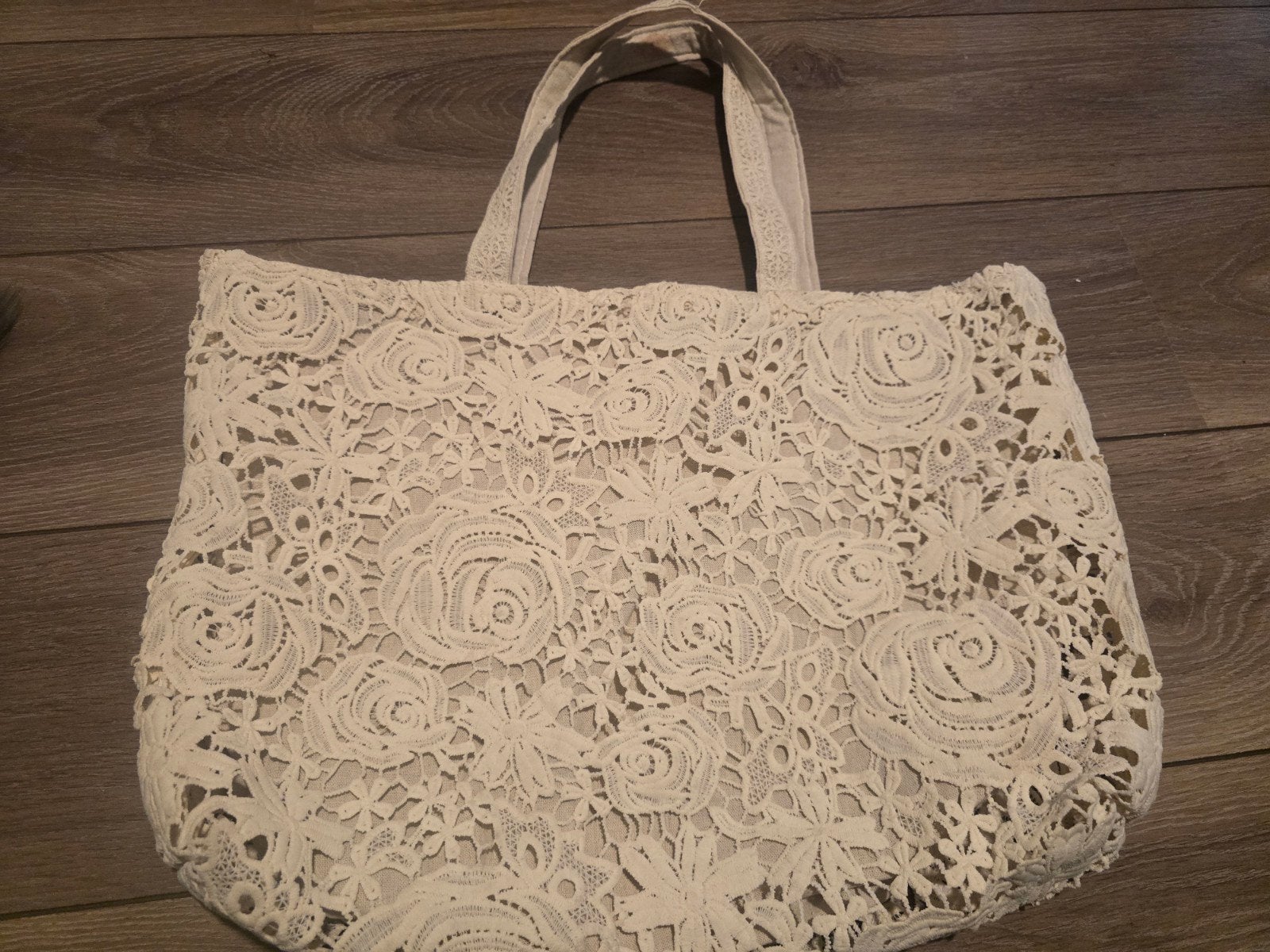 Grote kanten strandtas / shopper crème – Boho Ibiza stijl, Ophalen of Verzenden, Beige, Shopper