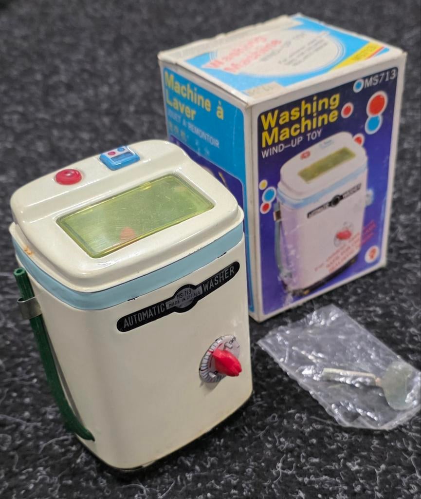 China Made Blikken Wasmachine Opwinbaar + Sleutel Jaren '70, Ophalen of Verzenden