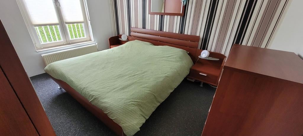 Tweepersoonsbed met nachtkastjes en ladekast, Ophalen, Gebruikt, Bruin, Tweepersoons