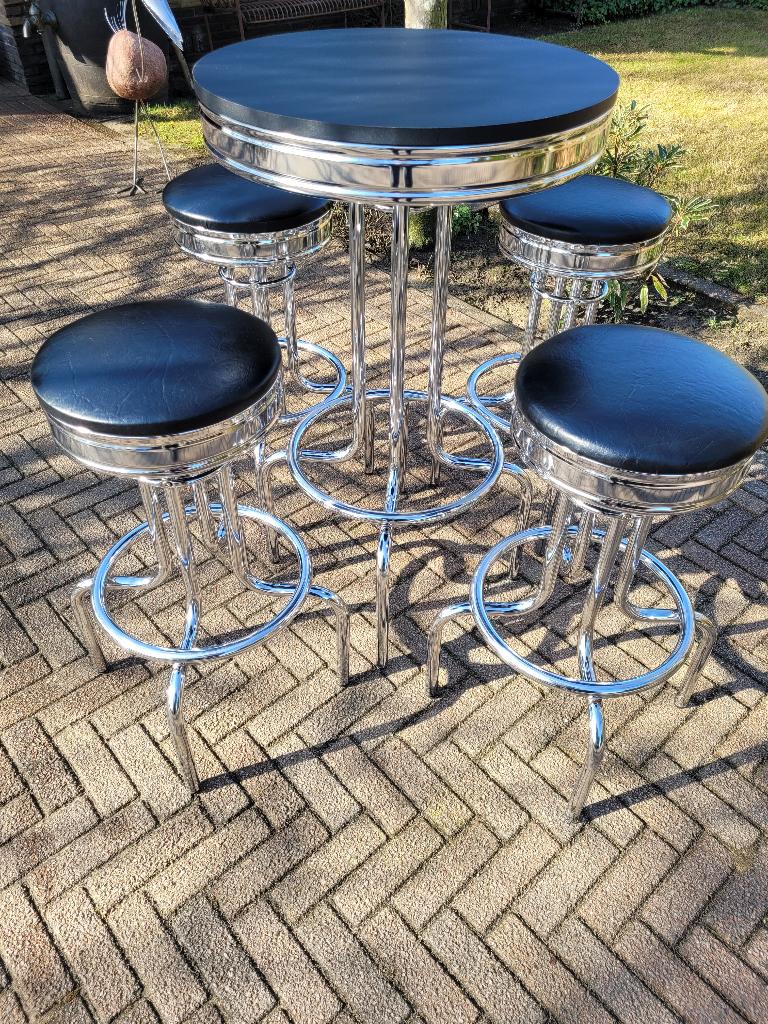Amerikaanse barkrukken bartafel sixties fifties ( Bel Air ), Huis en Inrichting, Barkrukken, Ophalen, Met voetsteun, 60 tot 90 cm