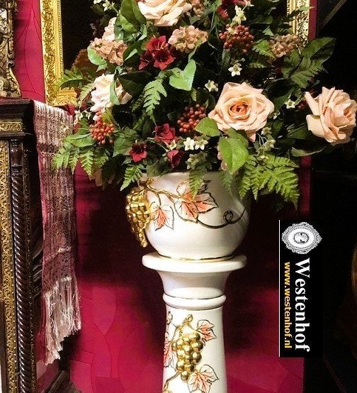 Vintage Italiaanse brocante porseleinen zuil + pot wit goud, Ophalen of Verzenden, Gebruikt