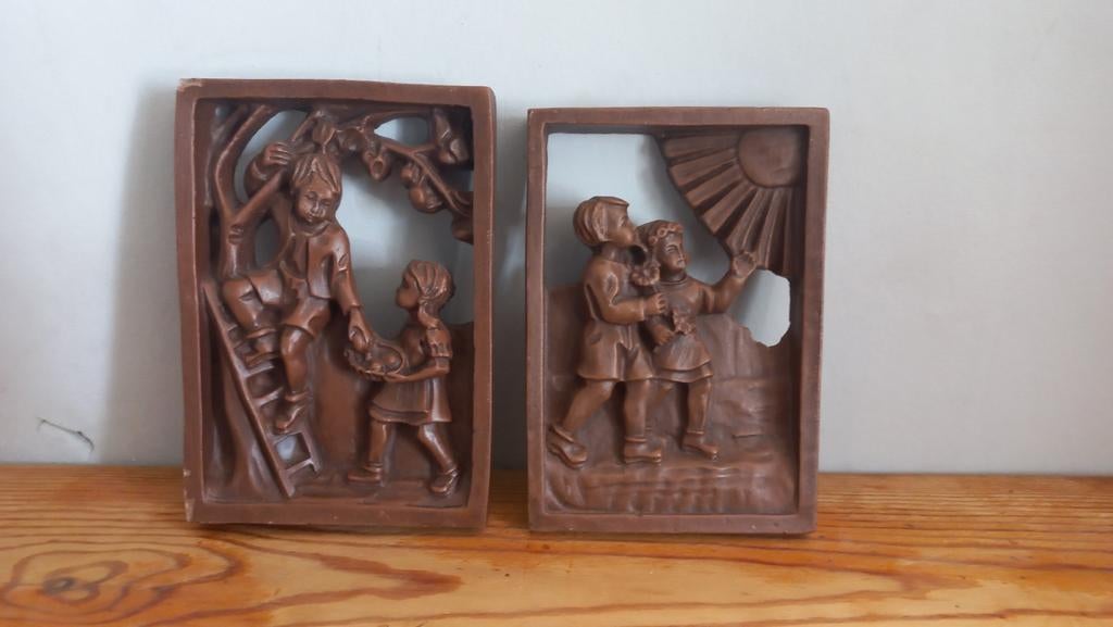Vintage Wandpanelen Steen/Keramiek Houtlook - Herfst & Zomer, Ophalen of Verzenden, Wanddecoratie, 20 - 50 cm, Steen of Keramiek