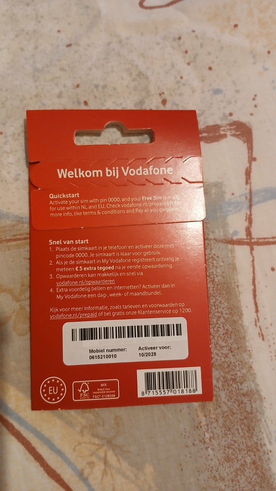 0615210010 MOOI NUMMER VODAFONE PREPAID SIMKAART NUMMER, Ophalen of Verzenden, Nieuw, Vodafone, Simkaart