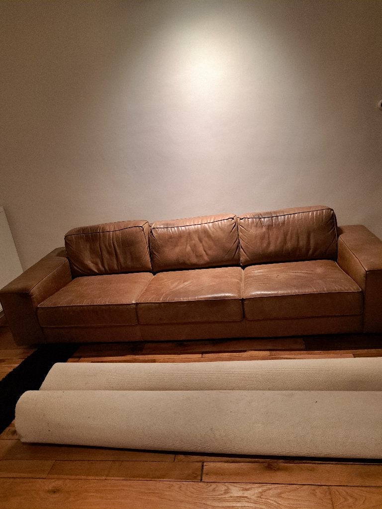 gratis 293cm cognackl. lederen bank NL-product Cartel Living, Huis en Inrichting, Ophalen, 250 tot 300 cm, Gebruikt, Rechte bank