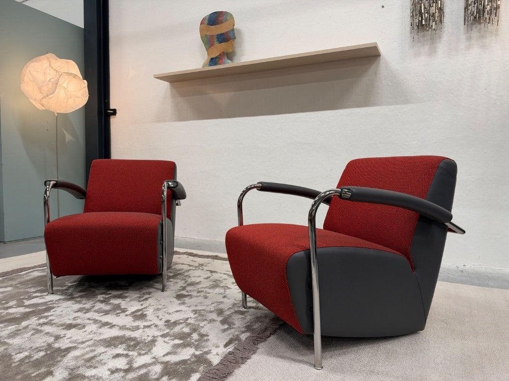 2 nieuw Leolux Scylla fauteuil rood grijs design stoel Firm, Huis en Inrichting, Artifort Montis Gelderland Jori Pastoe Spectrum