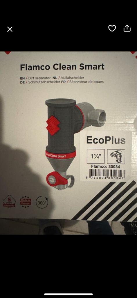 Nieuwe Flamco Clean Smart Vuilafscheider 1 1/4 inch, Ophalen of Verzenden, Nieuw