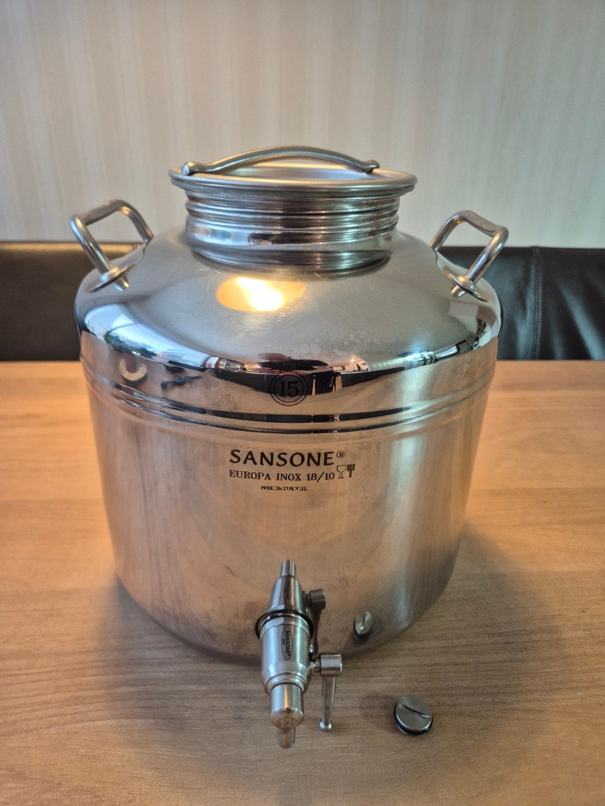 Sansone Olijfolie RVS Vat 15 Liter met Kraantje, Ophalen, Gebruikt, Metaal