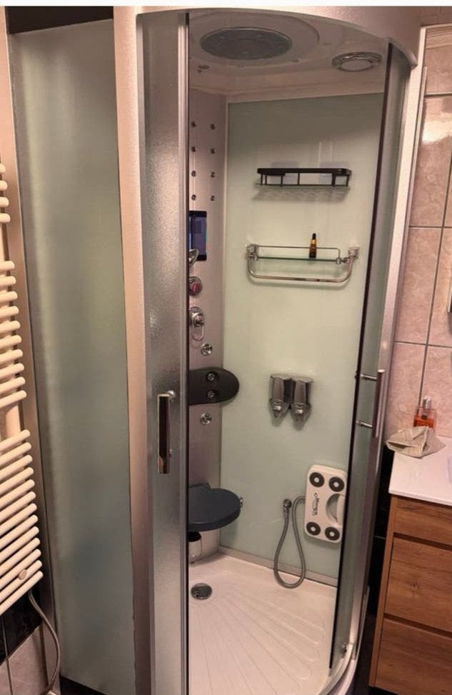 Luxe Douchecabine met Massagejets en Zitje, Ophalen of Verzenden, Gebruikt, Chroom, Douche