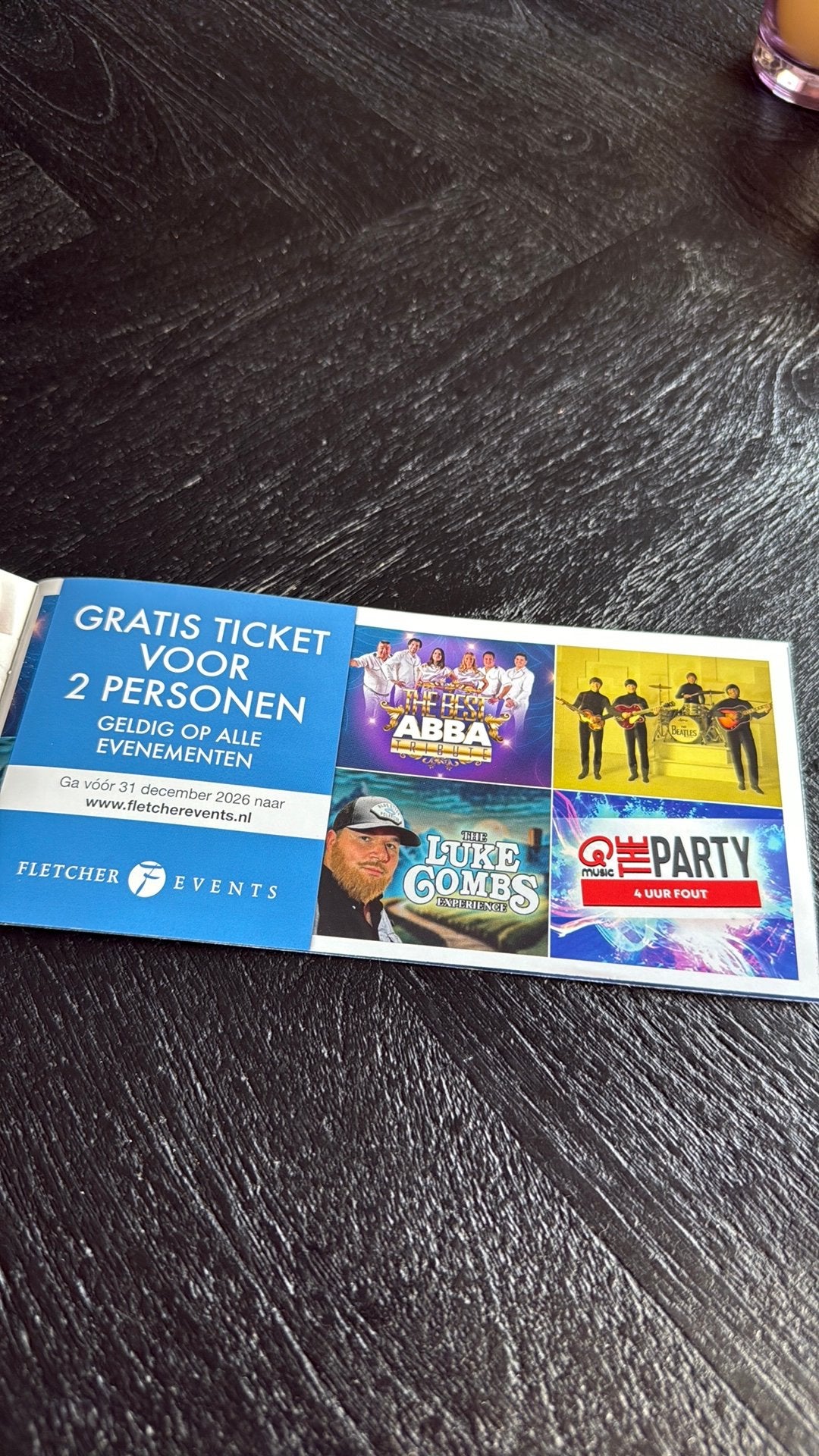Fletcher event bon 2 personen gratis, Twee personen, Cadeaubon, Overige typen