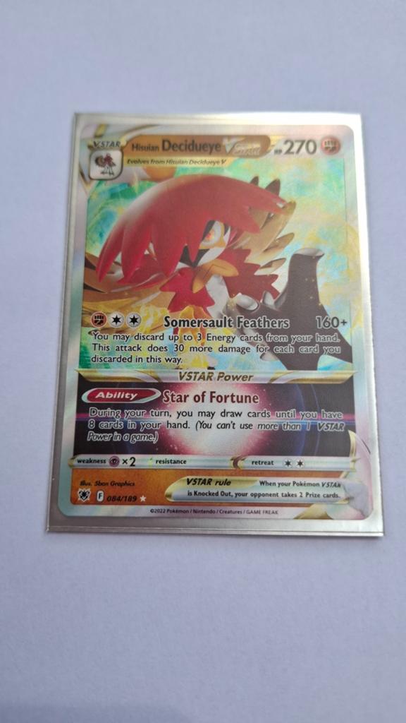 Hisuian Decidueye VSTAR Pokémon Kaart 084/189, Ophalen of Verzenden, Zo goed als nieuw, Losse kaart